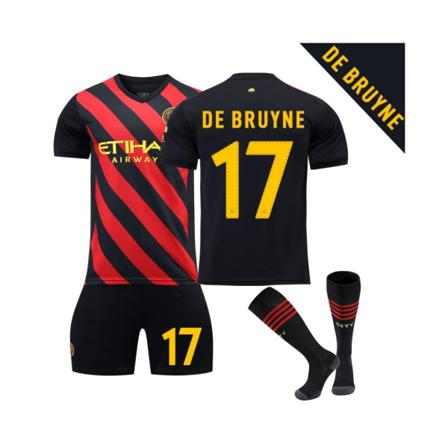 (Manchester City Away #17 De Bruyne Champions League Jubileumsfotbollströja för barn Vuxna Black White,38