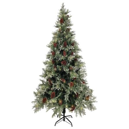 Vidaxl Plastgran Med Ljusslinga Och Kottar Grön 225 Cm Pvc&pe Grön