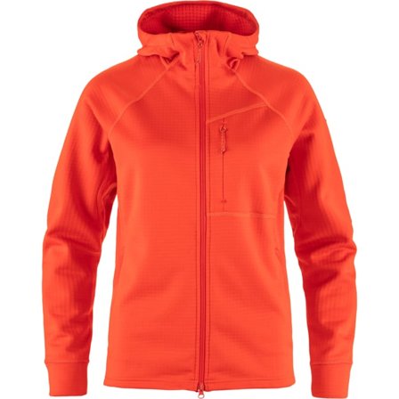 Fjällräven Dam's Abisko Grid Fleece Hoodie in Flame Orange | Size: Large, Polyester