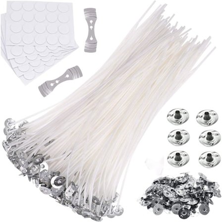 Ljusvekar | 100 st 8 tum naturliga bomullsvekar med 100 st metallbaser | 5 ark klistermärken | 2 st vaxkärnhållare, för DIY-hantverksljustillverkning