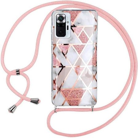 Skyddshölje - E.F.CONNECTION - För Xiaomi Redmi Note 10 Pro - Stöttålig - Mönster i Rosa Marmor - Snodd Ingår