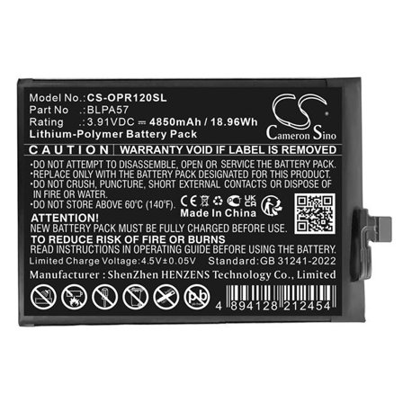 Batteri til SmartPhone, Mobil til OPPO CPH2629, Reno12 Pro