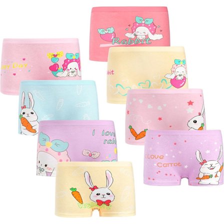 Barnunderkläder i bomull, 8-pack Flickor trosor, andningsbara bomulls underkläder, trosor för små flickor, bomull kalsonger med olika motiv (2-7 år)