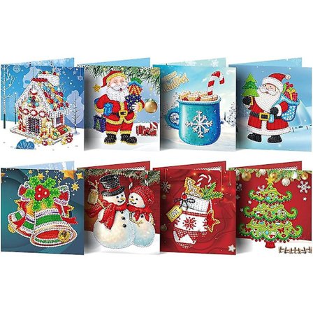 2024 Nye 8 stk 3D Pop-Up Hilsenskort, Diamantmaleri Gavekort DIY Julekort 5D Diamantmaleri