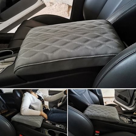 (Harmaa) Auton kyynärnojan suojapehmuste, 100% pehmeää memory foam -sisätyynyä, auton kyynärnojan pehmuste, auton keskikonsolin pehmuste, vedenpitävä 