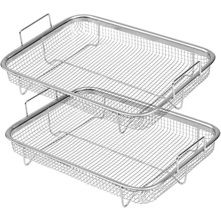 Airfryer Kurv til Ovn, Grillkurv i Rustfrit Stål, Non-Stick Mesh Kurv, Airfryer Bakke