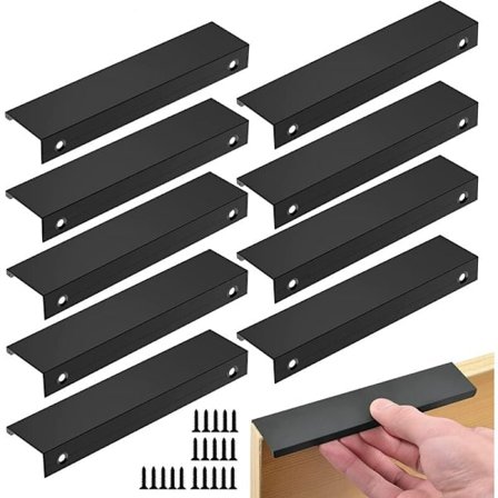 10 stk. Sorte møbelhåndtag i aluminiumslegering - 96 mm center afstand, mat finish, med 20 skruer