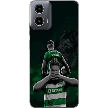 Yhteensopiva Puhelinkuori Motorola Moto G34 Neonmotiivi, jossa teksti "Gaming is in my DNA" sinisenä ja punaisena tiiliseinällä, jossa loistava DNA-sp