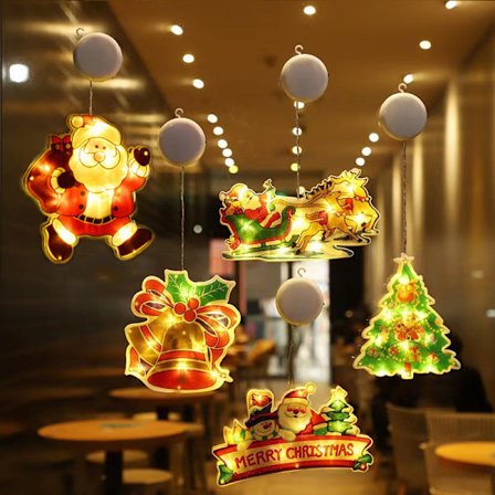 5 stk. julebelysning til vinduer, batteridrevet Chris