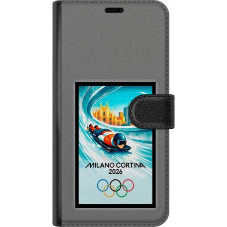 Kompatibelt Lommeboketui til Xiaomi Redmi Note 14 Pro Dynamisk bobslede eller skeletonkjører i iskanal med Milano Cortina 2026, bysilhuett og olympisk