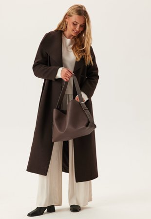 BUBBLEROOM Long Wool Blend Coat Dark brown XL