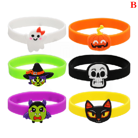 6st Halloween Silikonarmbandsring Och Tecknad Fest För Barn