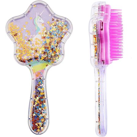 Padle Hårbørste for Små Jenter (3-8 År), Glider Gjennom Floker Lett Uten å Dra, Enhjørning Glitter Børste (Lilla)