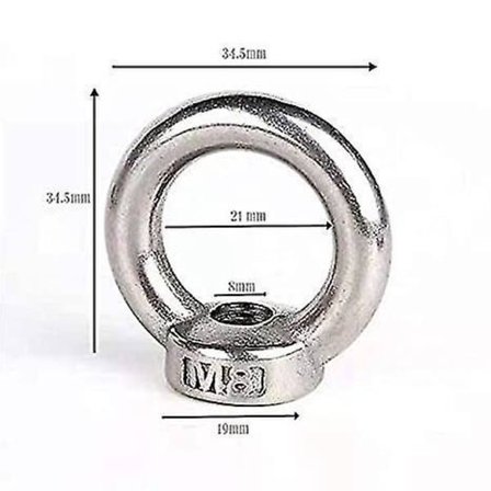 M8 Lyftögla Mutter 12st 304 Rostfritt Stål Hontråd