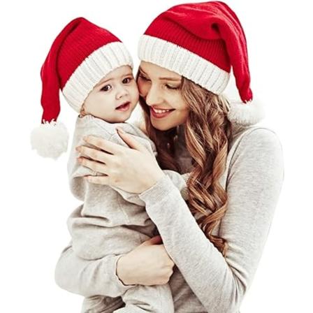 Familiematchende julehat vintervarmer mor & baby strikket hue jule forældre-barn pom hue hat santaa hæklet hatte