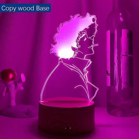 3D-lampa Anime Cowboy Bebop Spike Spiegel LED-nattlampa för barnrumsdekoration födelsedagspresent Manga Cowboy Bebop-lampa Spike SpiegelCopy träbas