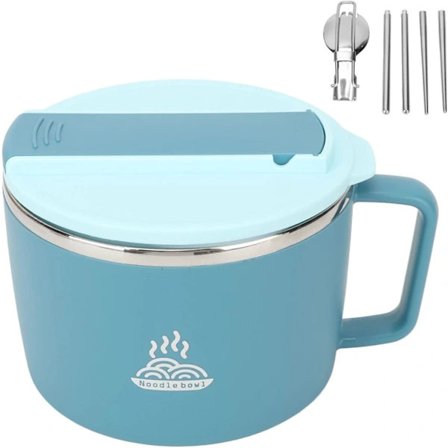 1200ml 304 Ruostumattomasta Teräksestä Valmistettu Nuudelikulho, Mikroaaltouunin Nuudelikulho-setti, Ramen-kulho Syömäpuikoilla ja Haarukka-lusikalla,
