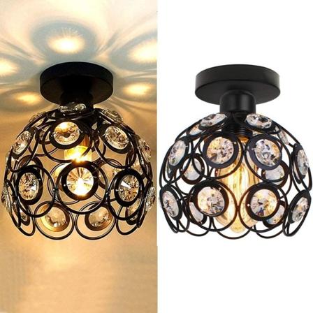Sæt med 2 moderne krystal- og metal-loftslamper, industriel E27-pendellampe