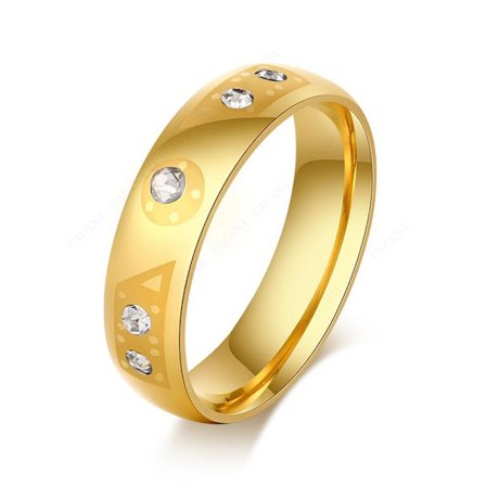 Rostfritt stål ring Guldpläterad CZ
