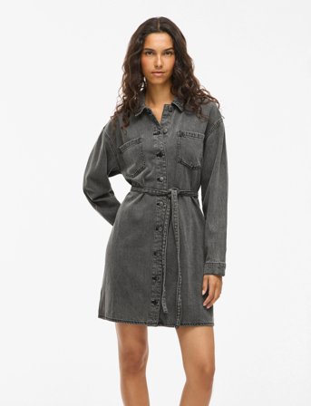 Vila Vikiki L/S Denim Shirt Dress Dgd - Grey - 44