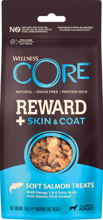 CORE Petfood - Reward+ Treats Salmon Skin & Coat 170g - Hund - Hundegodbiter & tyggebein - Belønningsgodbiter for hund - ZOO.no