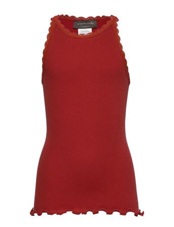 Organic Top Regular Ss W/ Lace Red Rosemunde Kids