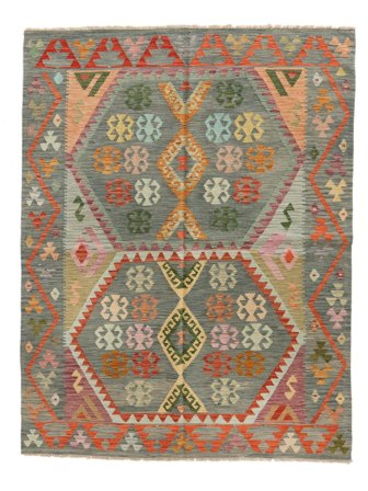 Tissé À La Main Kilim Afghan Old Style Tapis 181X245 De Laine Marron/Jaune Foncé