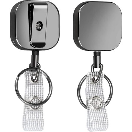 2-pack små kraftiga utdragbara ID-korthållare med rulle, Will Well metall ID-korthållare