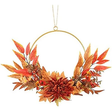 Kunstig efterårsdørkrans med krysantemum, fire årstider