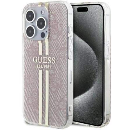 Guess iPhone 15 Pro -puhelimen kuori 4G Gold Stripes - Pinkki
