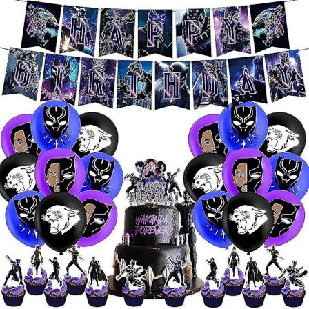 Hjemmedekoration Black Panther Tema Festforsyninger Kit Sæt Balloner Banner Kage Toppers Dekorationer