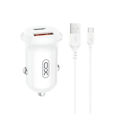 XO Billaddare med 1x USB 1x USB-C PD 30W QC + USB till USB-C-kabel