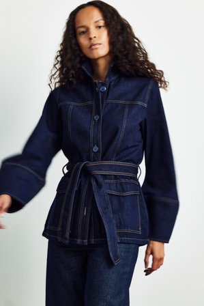 Kappahl | Jeansjakke med belte Mørk denim L | Mørk denim