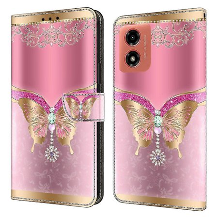 For Motorola Moto E14 4G/G04 4G/G04s 4G/G24 4G Deksel 3D Mønstertrykk Lommebok Lær Telefonveske