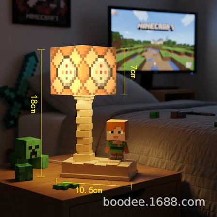 Senglampe med Minecraft-tema TNT-nattlampe inspirert av Minecraft Byggeklosslampe i Minecraft-stil Stemningsfull bordlampe
