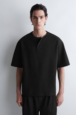 COS Henley-T-Shirt Aus Baumwolljersey in Schwarz - Männer