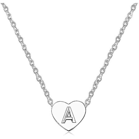 Halsband med litet hjärta och initial för kvinnor och flickor, silver, alfabet A-Z, personligt namn