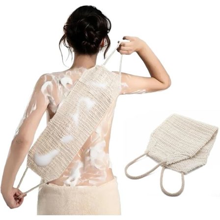 Naturlig Sisal Kroppsskrubber, Eksfolierende Ryggskrubber med Håndtak - Dyprensende Dusjbørste for Glødende Hud og Full Kroppspleie