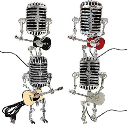 Vintage Mikrofonrobotlampa, Gitarrspelande, LED-lampa, Miniatyrhantverk, Belysning, Kontors- och Heminredning