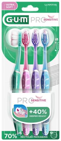 GUM PRO SENSITIVE Tandbørste 4 stk Ultra blød (asst- farve), Medicin & Pleje, Tandbørster, Voksentandbørster