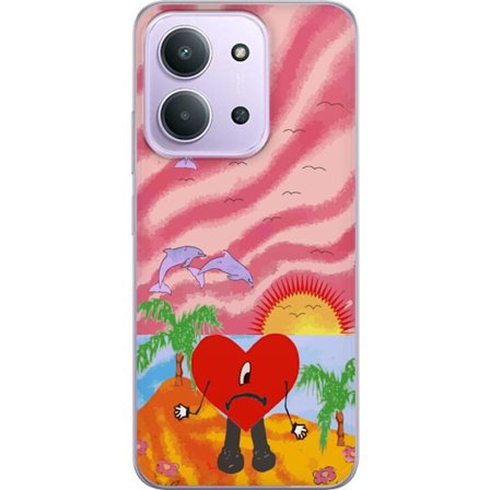 Kompatibelt Mobildeksel til Xiaomi Redmi 15C Bad Bunny i en fargerik quiltet jakke med hjertemønster og solbriller i moderne gatestil