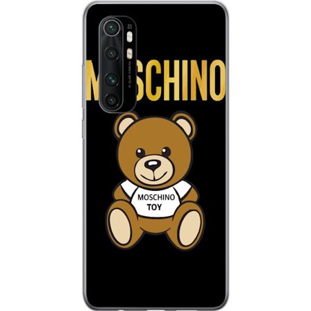 Kompatibelt Mobilskal till Xiaomi Xiaomi Mi Note 10 Lite Moschino-inspirerad nallebjörn med text på tröjan, centrerad mot svart bakgrund med tydlig