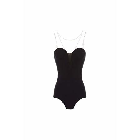Elisabetta Franchi, Bodysuit In Jersey Fabric With Round Neckline Czarny, Kobieta, Rozmiar: M