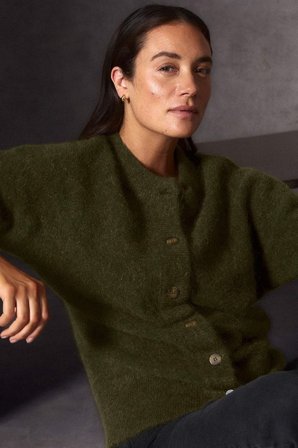 Cellbes of Sweden - Cardigan Premium i mohair- og uldblanding i mørkegrøn / meleret til damer i størrelse 42/44