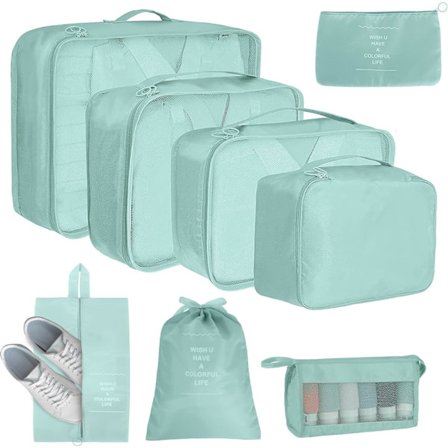 Styck Rejsetaske Organizer, Rejsetaske Opbevaring Pakke Kuber Sæt, Rejse Organizer med kosmetiktaske Vandtæt skotaske (Lyseblå)