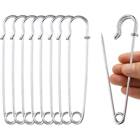 20 Säkerhetsnålar Stora Säkerhetsnålar 10 cm, för filtar, kjolar och hantverk Silver