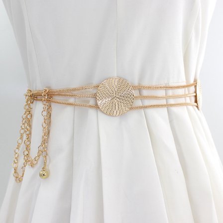Elegant rund metallbälte för kvinnor Retro Gold Chain Klänning Lång