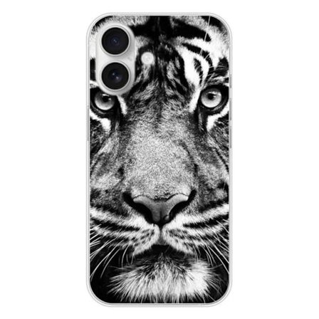 Silikonfodral - Kompatibel med Apple iPhone 16 - design av vit och svart tiger
