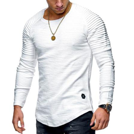 Slim T-shirt För Män Harajuku Långärmad Plisserad Solid Casual Fitn