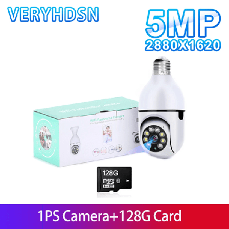 5G Wifi 5MP E27 Glödlampa Övervakningskamera inomhus 4X digital zoom AI Human Detect Fullfärg Night Vision Wireless Cam Smart Home 1PCS 128G